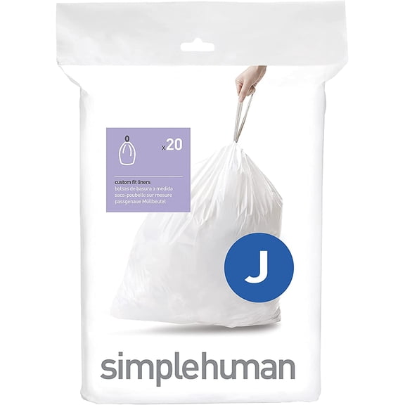 Code J Custom Fit Drawstring Trash Bags in Dispenser Packs, 20 Count, 30-45 Liter / 8-12 Gallon, White