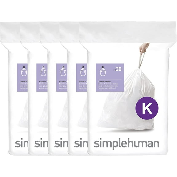 Code K 100 Count Custom Fit Liners, Drawstring Kitchen Trash Bags, One-by-One Mess-Free Dispense, Extra Thick & Double Seamed, 50% PCR Plastic, 30-45 Liter / 8-12 Gallon, White