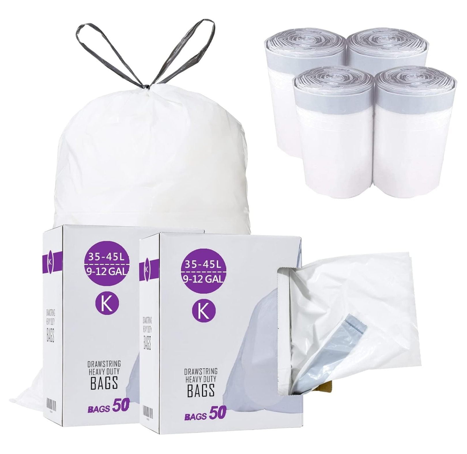 Code K 2 Packs (100 Count Total) 912 Gallon Heavy Duty Drawstring