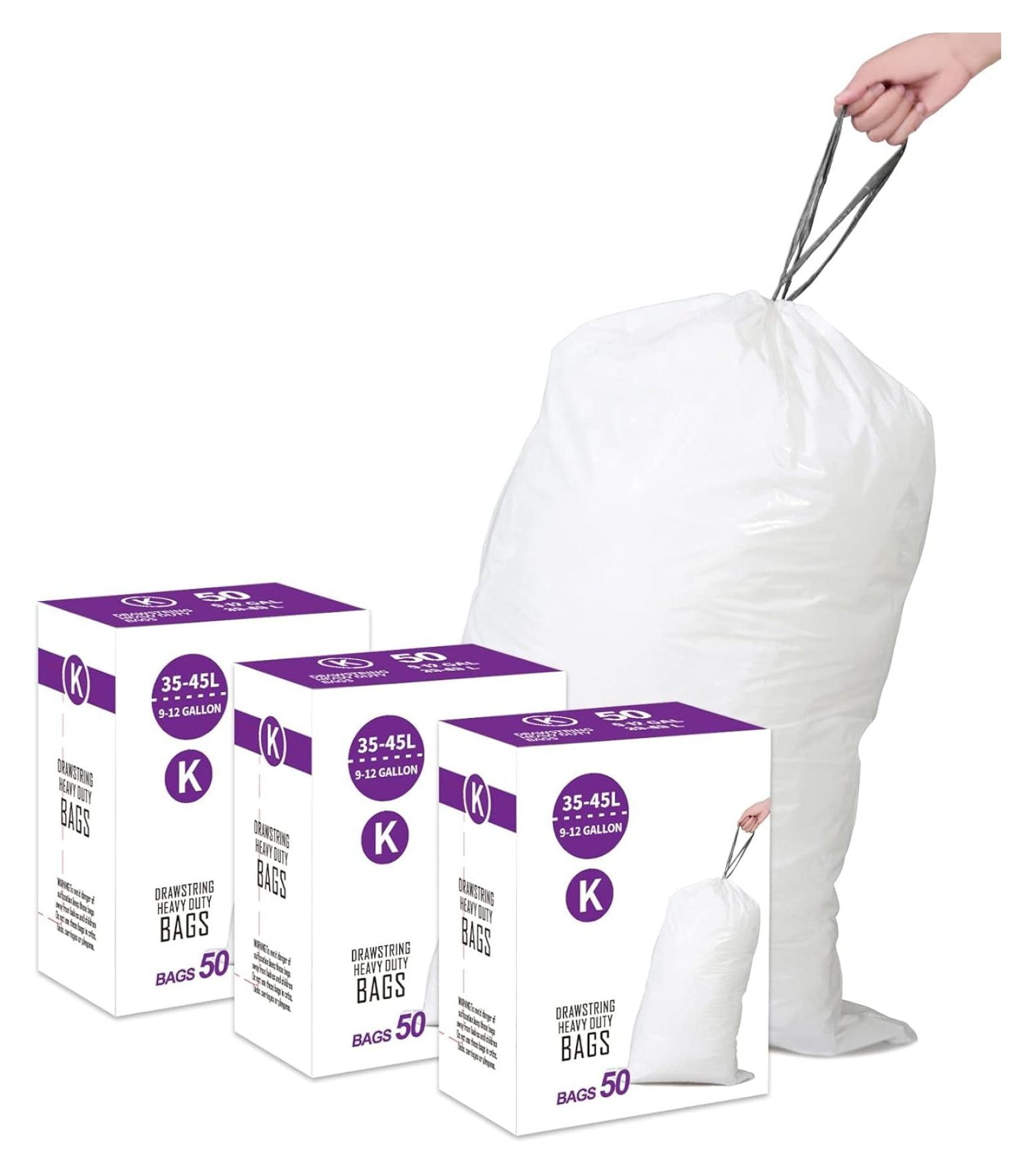 Code K 3 Packs(150 Count) 9-12 Gallon Heavy Duty Drawstring Plastic ...