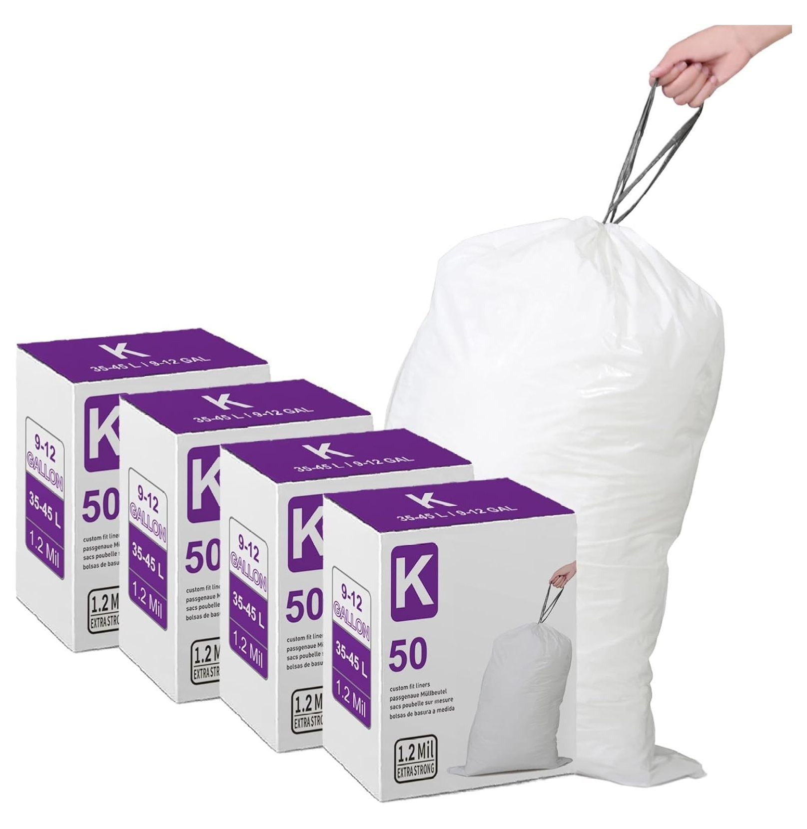 Code K 4 Packs(200 Count) 912 Gallon Heavy Duty Drawstring Plastic