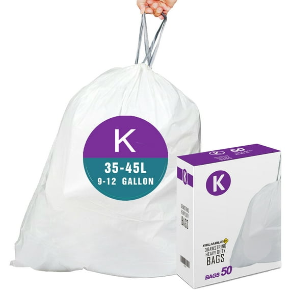 Code K (50 Count) 9-12 Gallon Heavy Duty Drawstring Plastic Trash Bags Compatible with Code K | White Drawstring Garbage Liners 9-12 Gallon/35-45 Liter