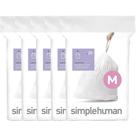 Code M 100 Count Custom Fit Liners, Drawstring Kitchen Trash Bags, One-by-One Mess-Free Dispense, Extra Thick & Double Seamed, 50% PCR Plastic, 40-45 Liter / 11-12 Gallon, White