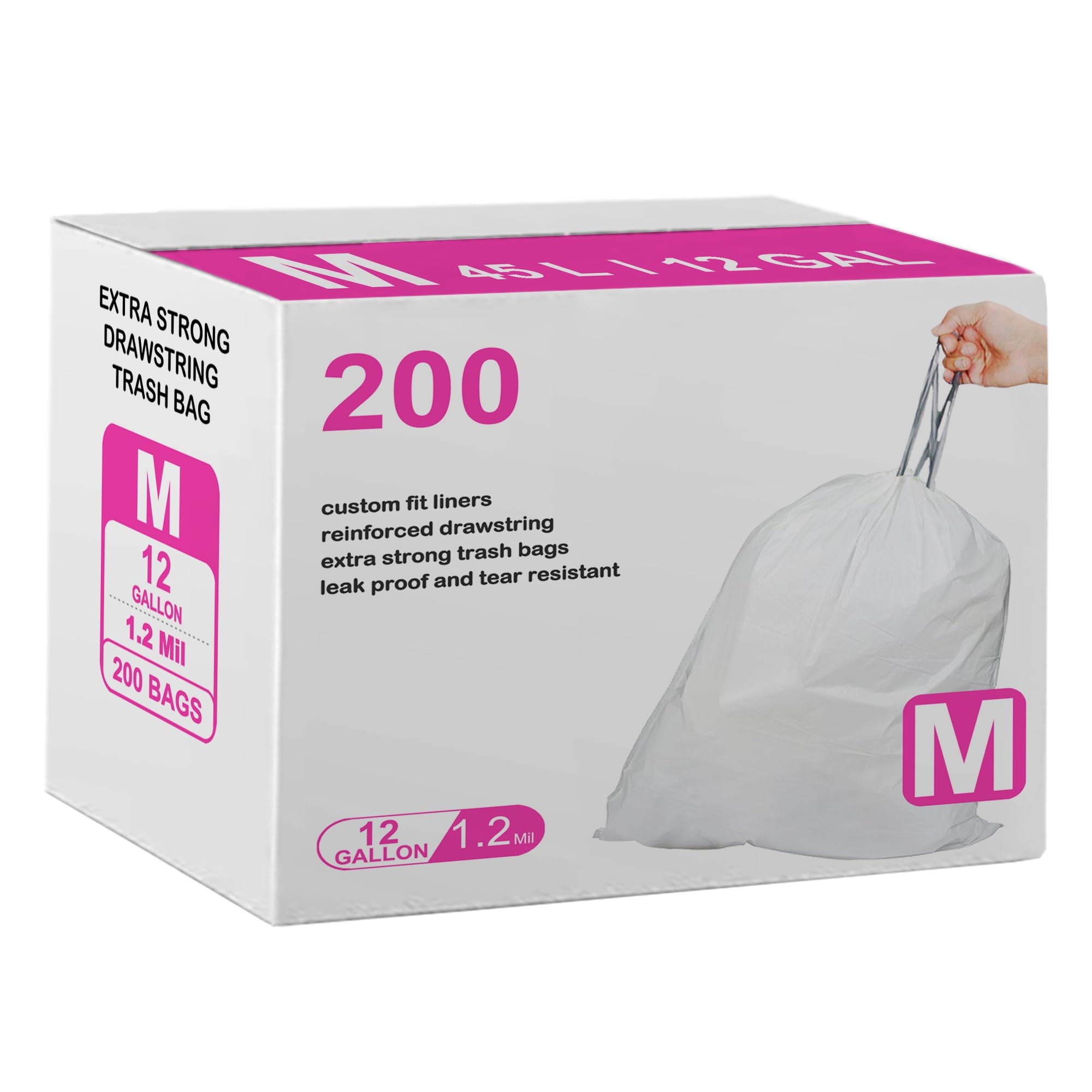 Code M 200 Count AIF9 Drawstring Trash Bags Heavy Duty 1.2 Mil THICK ...