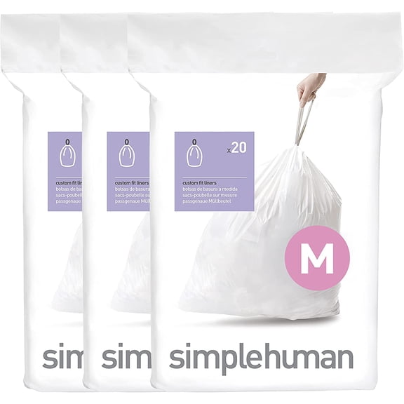 Code M 60 Count, Dispenser Pack Custom Fit Liners, Drawstring Trash Bags, 45 Liter / 11.9 Gallon, White