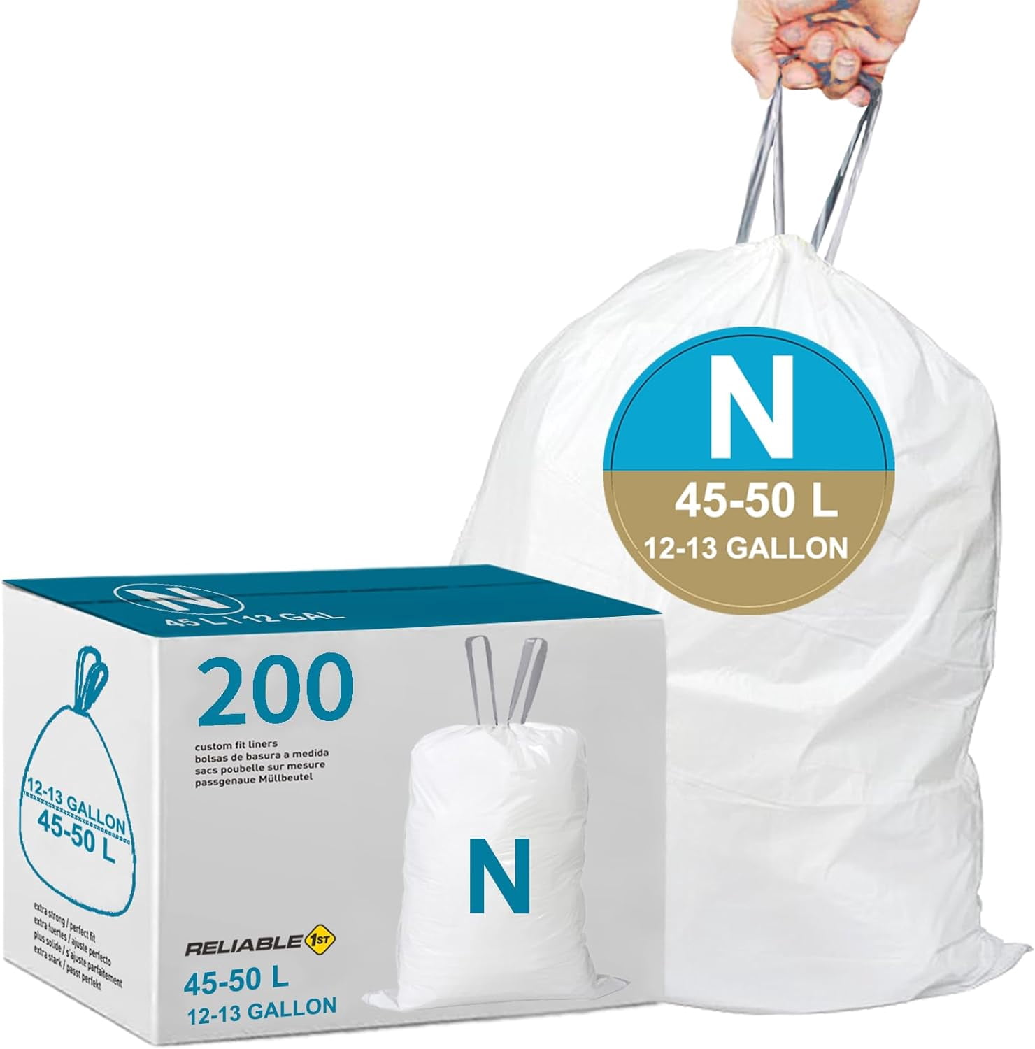 Code N 200 Count Heavy Duty Trash Bags with Reinforced Drawstring for ...