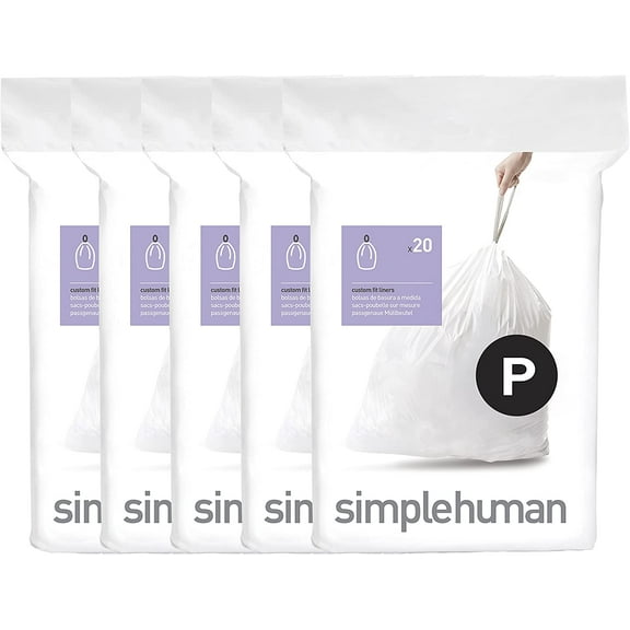Code P 100 Count Custom Fit Liners, Drawstring Kitchen Trash Bags, One-by-One Mess-Free Dispense, Extra Thick & Double Seamed, 50% PCR Plastic, 50-60 Liter / 13-16 Gallon, White