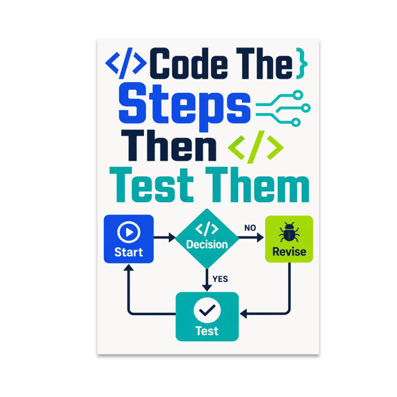 Code The Steps Then Test Them - Programming Enthusiast - 13x19 Poster Print