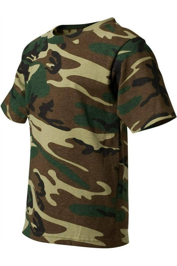 Code V Youth Camouflage Cotton T-Shirt, Green Wood Small