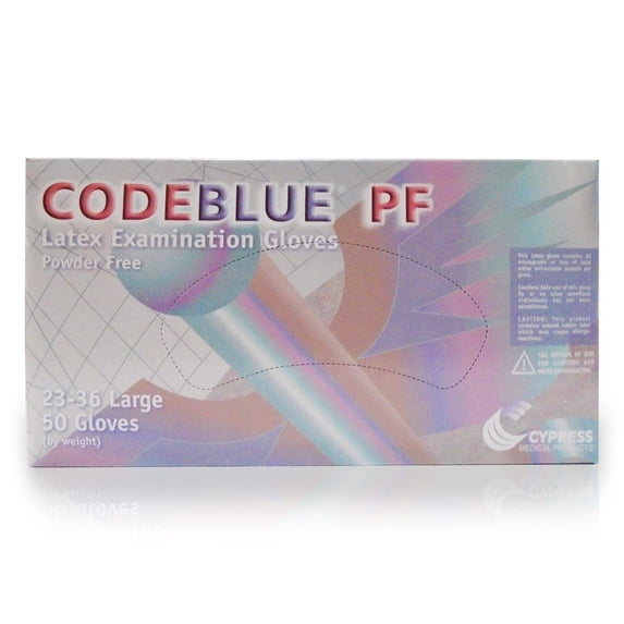 CodeBlue PF Latex Exam Gloves - Extended Cuff Length, Fully Textured Medical Glove, Powder-Free Comfort - Large, Blue, 50 Count, 10 Boxes, 500 Total