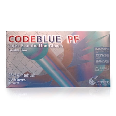 CodeBlue PF Latex Exam Gloves - Extended Cuff Length, Fully Textured Medical Glove, Powder-Free Comfort - Medium, Blue, 50 Count, 1 Box