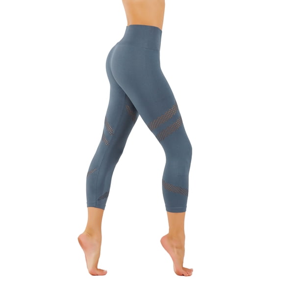 CodeFit Yoga Dry-Fit Latest Seamless 7/8 Length Leggings with Laser Cut Mesh For Workout or Casual Wear
