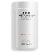 Codeage ADK Vitamins, 6-Month Supply, Vitamin A, 5000 IU Vitamin D3, Vitamin K1 & K2 (MK7 & MK4), 180 ct