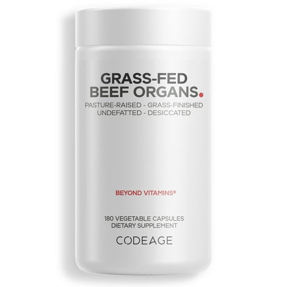 Codeage Beef Organs, Grass-Fed, Freeze-Dried, Non-Defatted, Desiccated Glandular Supplement, Non-GMO, 180 ct