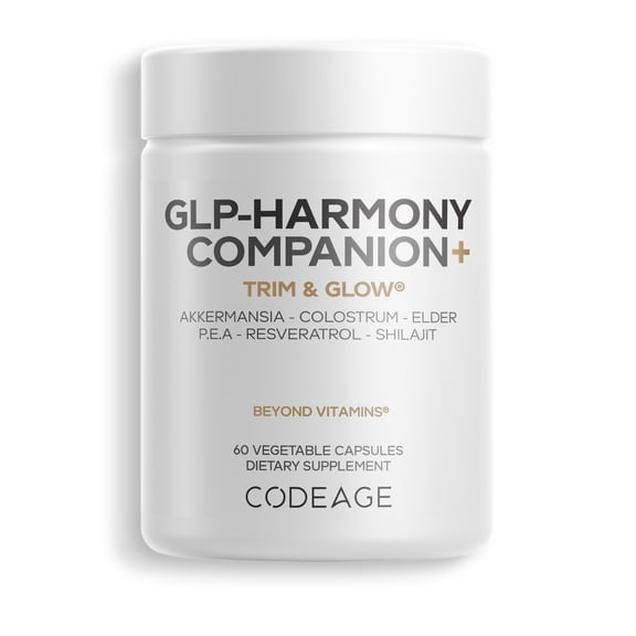 Codeage GLP-Harmony Companion+ Supplement - GLP-1 Agonist Support - Lion's Mane, Pea, Colostrum, Shilajit, Akkermansia, Elder, Citrus Bioflavonoids, Broccoli, Resveratrol - Non-GMO - 60 Capsules