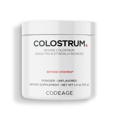 Codeage Bovine Colostrum Powder Supplement 4-Month Supply, 1000mg, Grass-Fed Ethically Sourced, Immunoglobulin-Rich Prized First Milk, Cold-Chain Pasteurized, Agglomerated, Non-GMO, 4.3 OZ