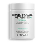 Codeage Brain Focus Vitamins+ Nootropic Supplement with Citicoline as Cognizin, Panax Ginseng, Resveratrol, Gotu Kola, Vitamin B12 Methylcobalamin - Liposomal Delivery - Non-GMO - 60 Capsules