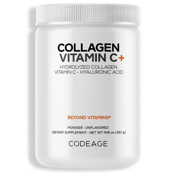 Codeage Collagen Peptides Powder, Type 1 & 3 Grass-Fed Bovine, Vitamin C, Enzymes, Hyaluronic Acid, 9.98 oz
