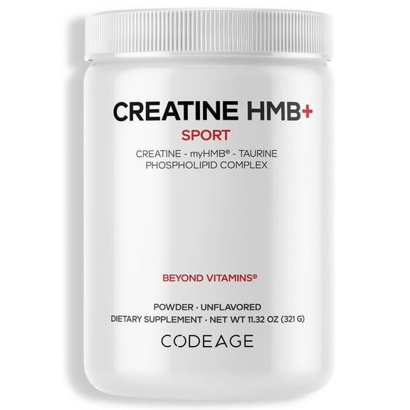 Codeage Creatine HMB+ Powder - Creatine Monohydrate, Taurine, myHMB Supplement, Vitamin D3 - Sports Support Supplement - Liposomal Delivery - Non-GMO, Unflavored - 11.32 oz