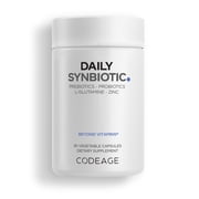 Codeage Daily Synbiotic Supplement - Prebiotics, Lactobacillus & Bifidobacterium Probiotics, L-Glutamine, Zinc L-Carnosine, DGL, Synbiotic Probiotic, BioPerine - Shelf-Stable - 30 Capsules