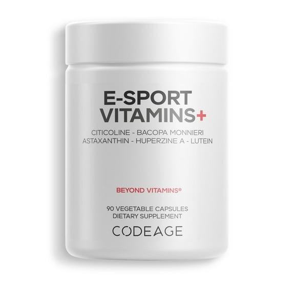 Codeage E-Sport Vitamins+ Citicoline Cognizin, Bacopa Monnieri Supplement, Multivitamins, Astaxanthin, L-Theanine, Ginkgo Biloba, Acetyl-L-Tyrosine, Huperzine A, Lutein, Esport Gaming - 90 Capsules