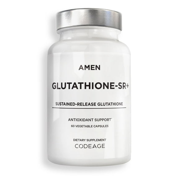 Amen Glutathione-SR+ Advanced Sustained-Release Supplement - 2-Month Supply - Reduced L-Glutathione - Galactomannans Fenugreek Seed - Time-Reduced Matrix - Non-GMO - 60 Capsules