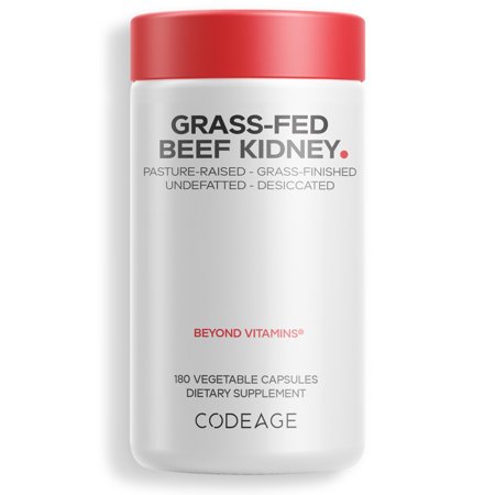 Codeage Grass-Fed Beef Kidney, Grass-Finished, Pasture-Raised, Non-Defatted Glandular Supplement, 180 Ct