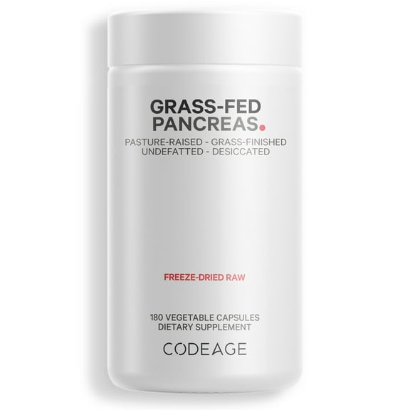 Codeage Grass-Fed Beef Pancreas, Grass-Finished, Pasture-Raised, Non-Defatted Glandular Supplement, 180 ct