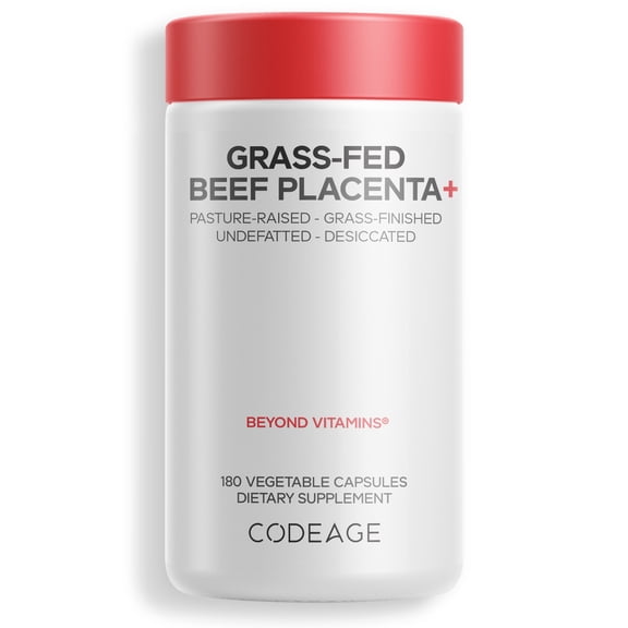 Codeage Grass-Fed Beef Placenta Supplement - Bovine Placenta  Pasture-Raised, Grass-Finished, Undefated, Desiccated - Non-GMO - 180 Capsule