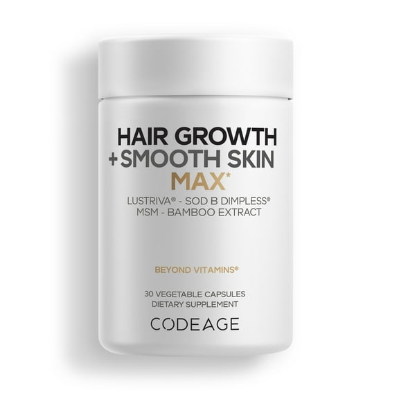 Codeage Hair Growth + Smooth Skin, Max, 30 Vegetable Capsules