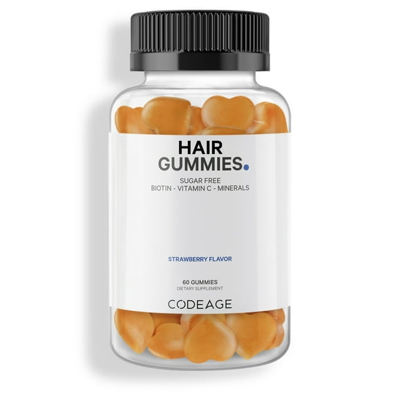Codeage Hair Gummies, Biotin 5000 mcg, Sugar Free Nails & Skin Gummy Multivitamin, Zinc, Folate, 60 ct