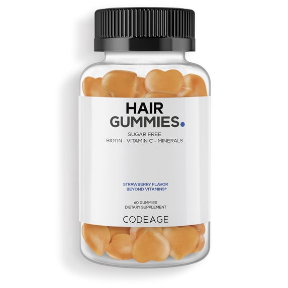 Codeage Hair Gummies, Biotin 5000 mcg, Sugar Free Nails & Skin Gummy Multivitamin, Zinc, Folate, 60 ct