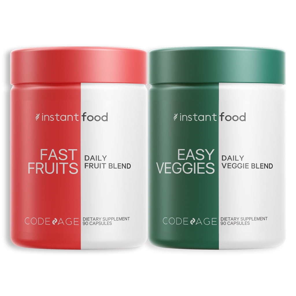 Codeage Instantfood Easy Veggies + Fast Fruits Bundle, Whole Food Greens Vegetable & Fruits Vitamins, 180 ct