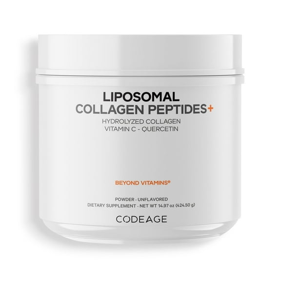 Codeage Liposomal Collagen Peptides Powder + Vitamin C Ascorbic Acid, Quercetin, Phospholipids, 14.97 oz