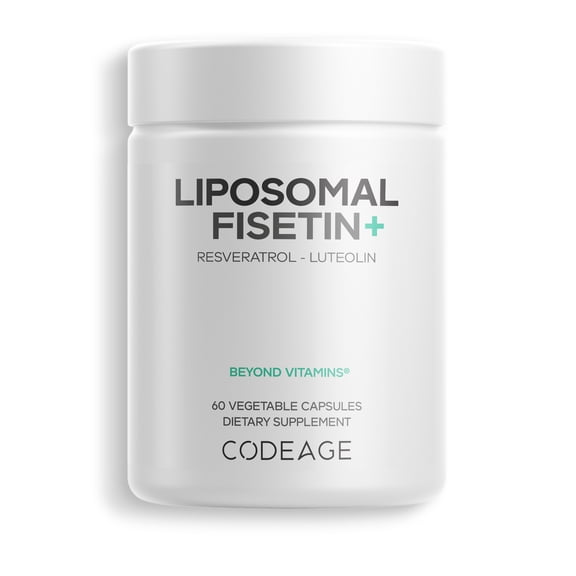 Codeage Liposomal Fisetin Supplement - Fisetin 500 mg - Resveratrol from Japanese Knotweed Extract Polyphenol, Luteolin Sophora Japonica Flavonoid, Liposomal Delivery - Vegan, Non-GMO - 60 Capsules