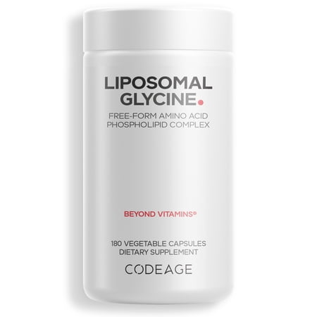 Codeage Liposomal Glycine. Supplement - Free-Form Glycine 1,500 mg with Liposomal Delivery - 2-Month Supply - Amino Acid Capsules - Protein Support - Glycine Vitamins - 180 Capsules