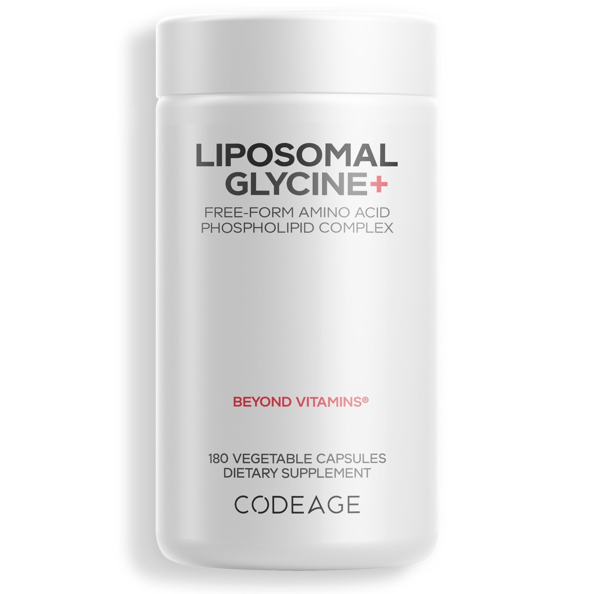 Codeage Liposomal Glycine+ Supplement - Free-Form Glycine 1,500 mg with Liposomal Delivery - 2-Month Supply - Amino Acid Capsules - Protein Support - Glycine Vitamins - 180 Capsules