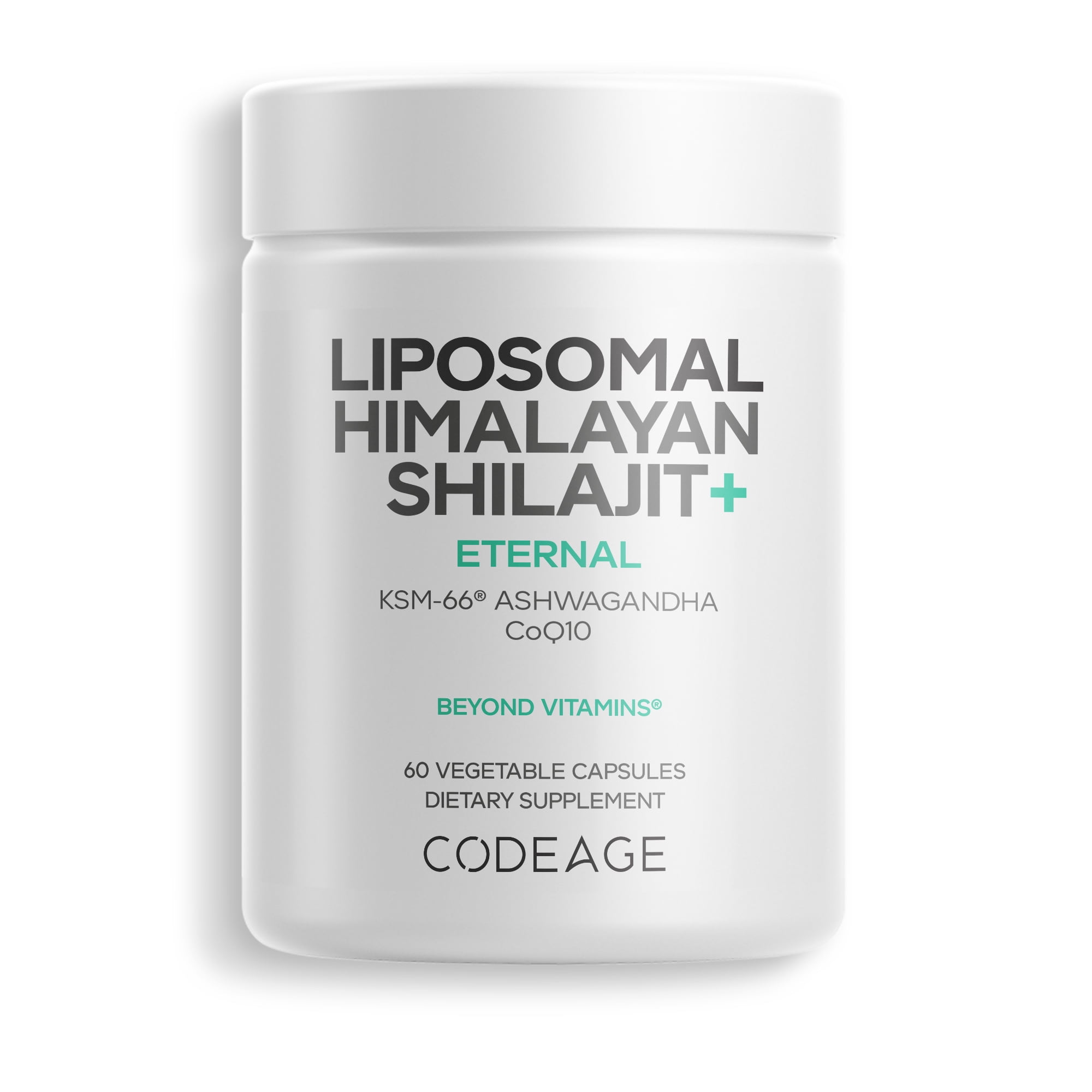 Codeage Liposomal Himalayan Shilajit+ Supplement - 500 mg Shilajit, KSM-66 Ashwagandha, CoQ10, Fulvic Ionic Minerals, Calcium, Magnesium, BioPerine - Liposomal Delivery - Non-GMO - 60 Capsules