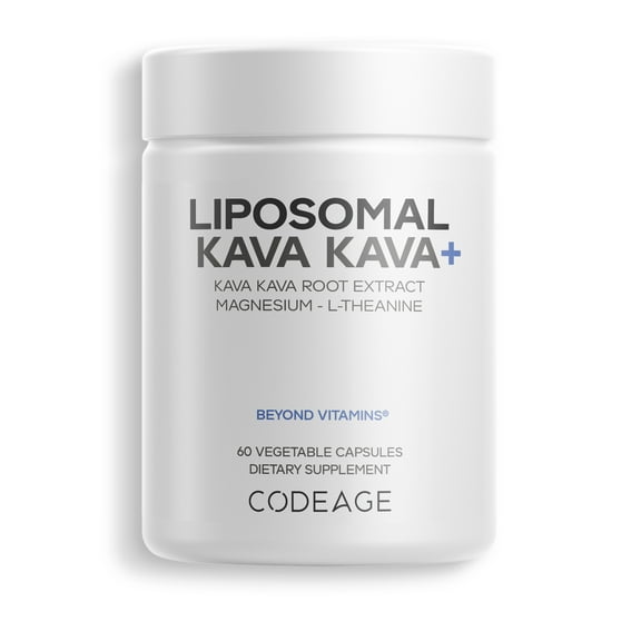 Codeage Liposomal Kava Kava+ Supplement - 500 mg 30% Kavalactones with Magnesium Glycinate - Magnesium Oxide - L-Theanine - Liposomal Delivery - Non-GMO - 60 Capsules