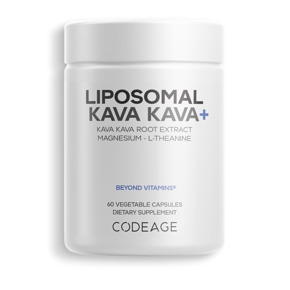 Codeage Liposomal Kava Kava+ Supplement - 500 mg 30% Kavalactones with Magnesium Glycinate - Magnesium Oxide - L-Theanine - Liposomal Delivery - Non-GMO - 60 Capsules