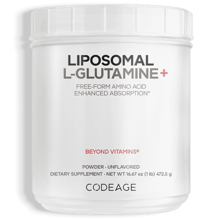Codeage Liposomal L-Glutamine Powder 5000mg, Free-Form Amino Acid, Performance Muscles Support, 1lb