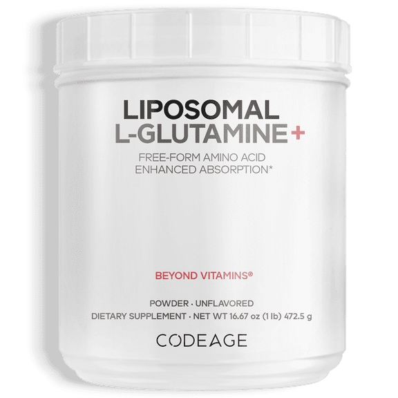 Codeage Liposomal L-Glutamine Powder 5000mg, Free-Form Amino Acid, Performance Muscles Support, 1lb