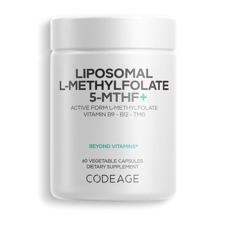 Codeage Liposomal L-Methylfolate 5-MTHF+ - Active Vitamin B9, Methylcobalamin B12, Betaine TMG, B6-2-Month Supply Multivitamins - Liposomal Delivery - Bioavailable B-Vitamin Complex - 60 Capsules