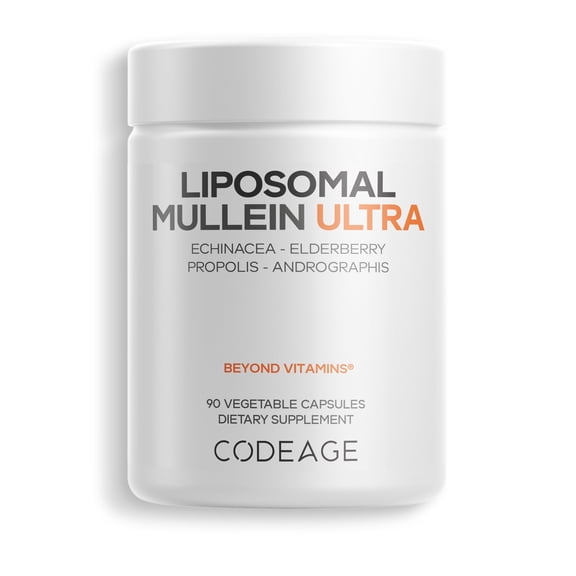 Codeage Liposomal Mullein Ultra Supplement - Mullein 10:1 Extract, Elderberry, Bee Propolis, Echinacea, Ginger Root, Andrographis, Kudzu, Vitamins, Elecampane, Eleuthero, Isatis, Non-GMO 90 Capsules