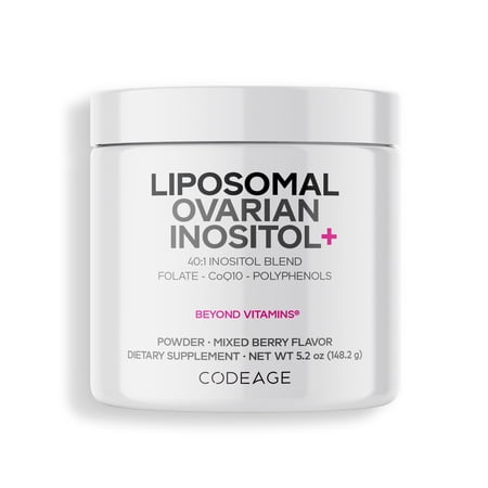 Codeage Liposomal Ovarian Inositol Powder, Myo & D-Chiro-Inositol, Folate, Coenzyme Q10, 5.2 oz
