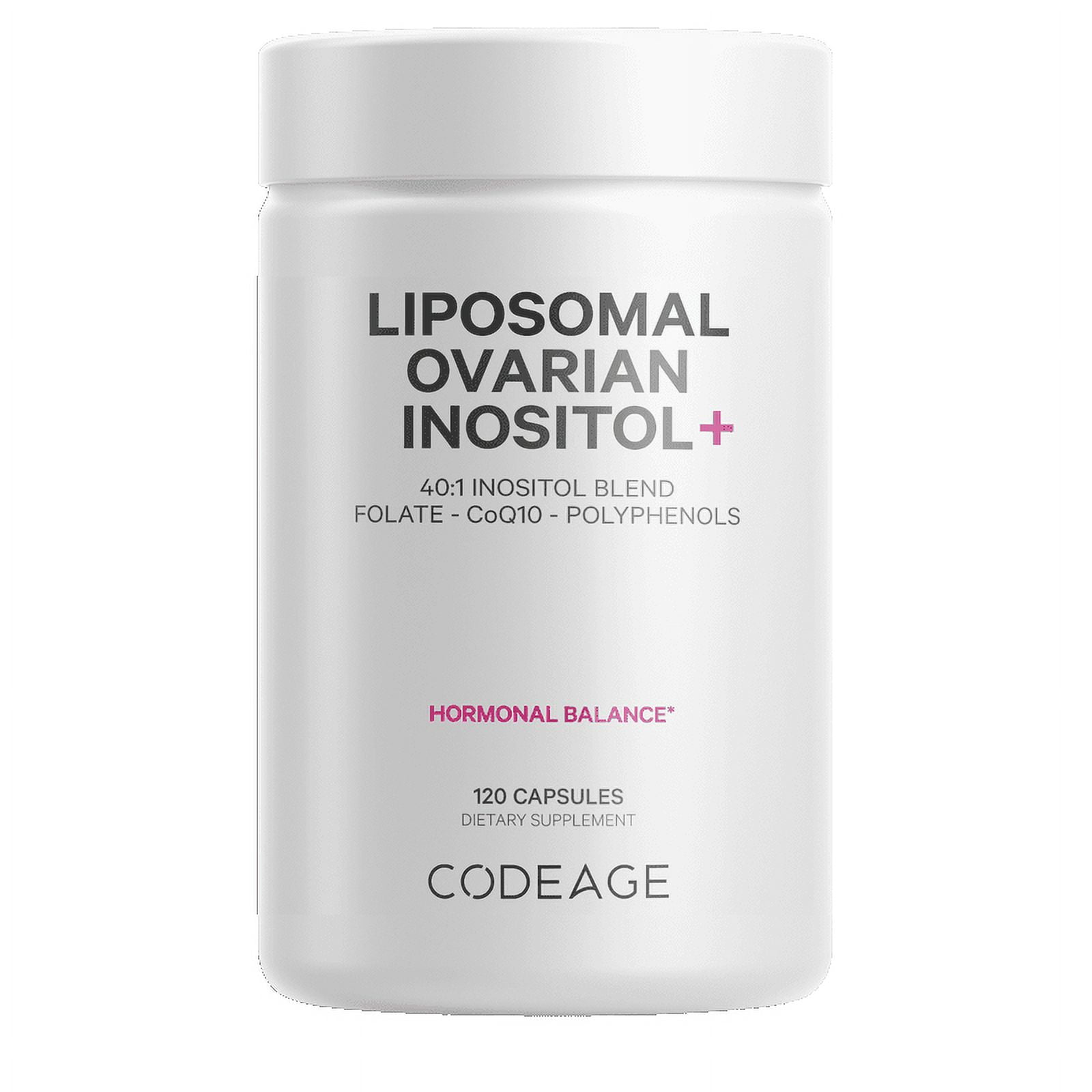 Codeage Liposomal Ovarian Inositol + Supplement, Folate & Coenzyme Q10, Hormonal Balance, 120 ct