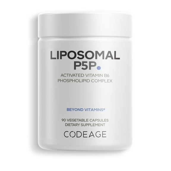 Codeage Liposomal P5P Supplement  Vitamin B6 as Pyridoxal-5' Phosphate  Liposomal Delivery  Active B6 Form  3-Month Supply  1 Capsule Daily  Non-GMO  90 Capsules