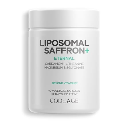 Codeage Liposomal Saffron+ Supplement - Saffron Extract, Magnesium, L-Theanine, Cardamom, BioPerine - 3-Month Supply - Kesar Spice, Liposomal Delivery - Non-GMO - 90 Capsules