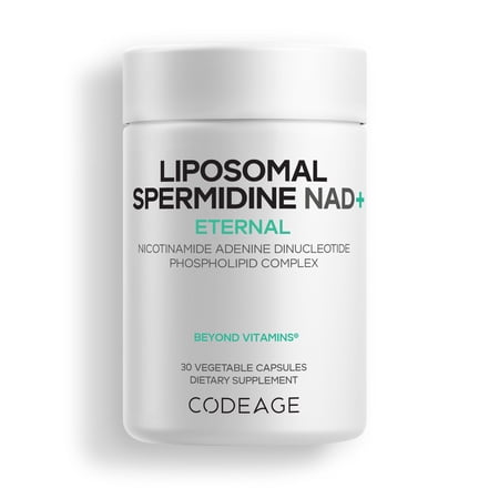 Codeage Liposomal Spermidine NAD+ Spermidine Supplement - 500 Mg NAD+ Vitamin C - Liposomal Delivery - Nicotinamide Adenine Dinucleotide Pills - 1 Capsule Per Serving - Vegan, Non-GMO - 30 Capsules