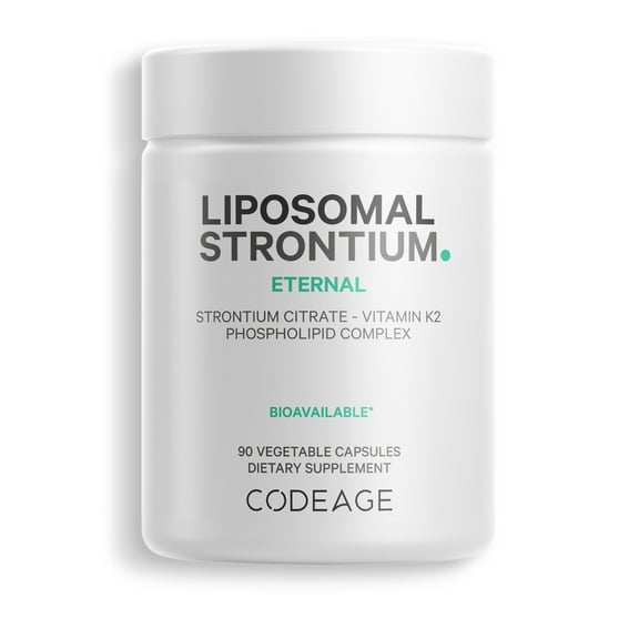 Codeage Liposomal Strontium Supplement - Strontium Citrate, Vitamin K2 MK-7, Liposomal Delivery, Non-GMO Mineral Strontium, Gluten-Free - 90 Capsules